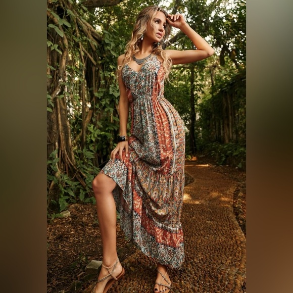 LUUKSE Floral Backless Tie Shoulder Ruffle Hem Cami Dress Multicolor Size M - Picture 4 of 8